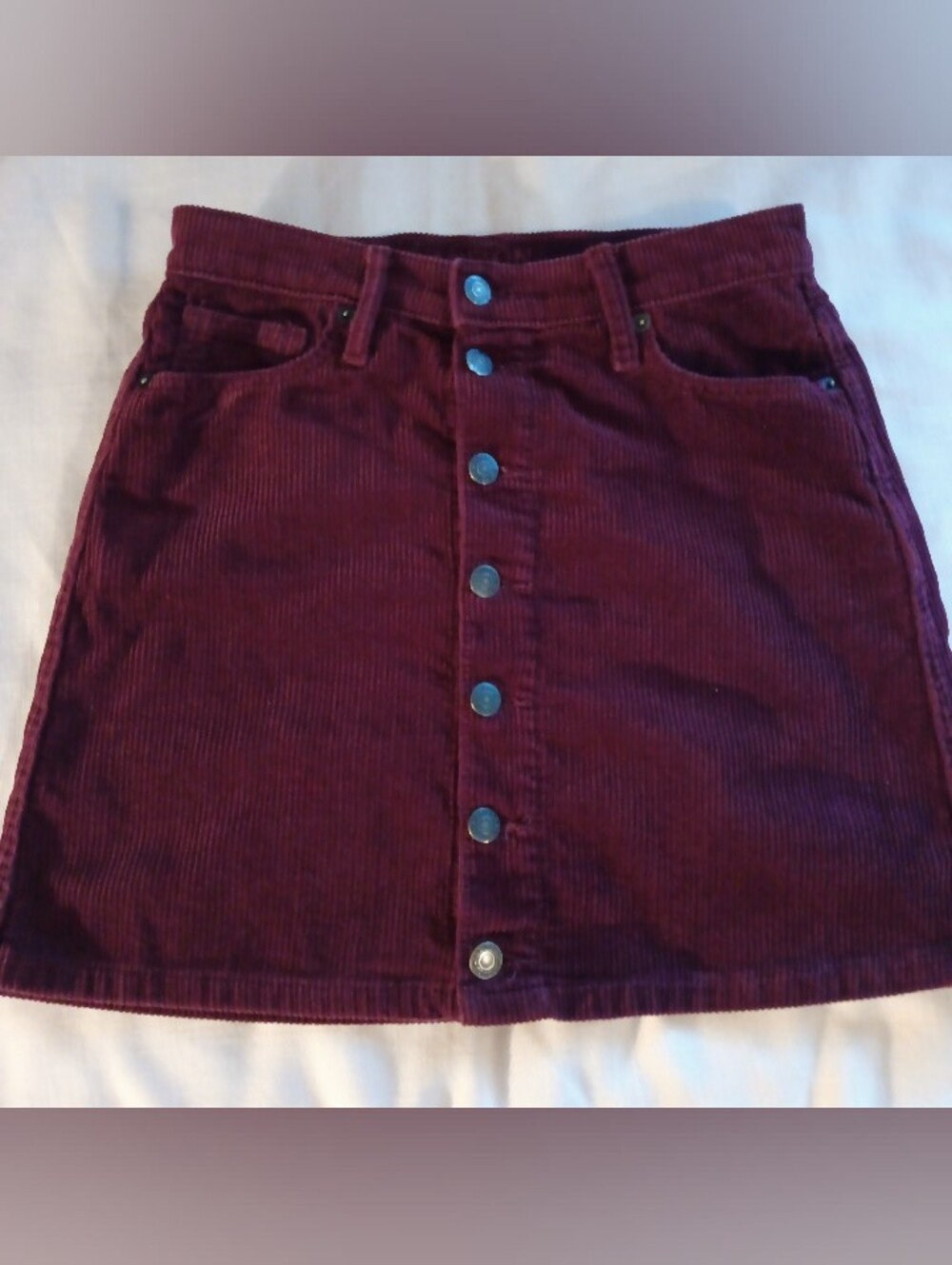 Arizona Jean Company Burgundy Corduroy Button-Front Mini Skirt Fall Grunge